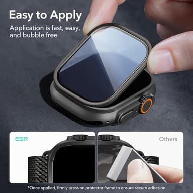 ESR 2 Pack Armorite Screen Protector for Apple Watch Ultra 2/1 (2024/2023/2022, 49 mm), Military Grade Protection, Tempered Glass Film with Aluminum Alloy Frame, Keep Original, Anti-Scratch, Black - Image 3