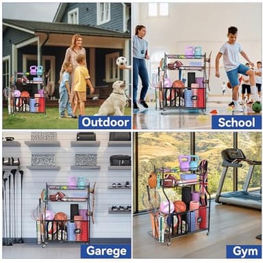 Mythinglogic Garage Sports Equipment Organizer, Baseball Storage Large Capacity, Sports Organizer for Garage with Hooks and Baskets, Ball Storage Rack for Football, Soccer Ball, Bat, Toys - Image 5