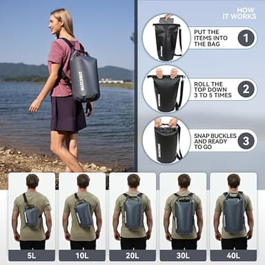MARCHWAY Floating Waterproof Dry Bag Backpack 5L/10L/20L/30L/40L, Roll Top Sack Keeps Gear Dry for Kayaking, Rafting, Boating, Swimming, Camping, Hiking, Beach, Fishing (Grey, 30L) - Image 4