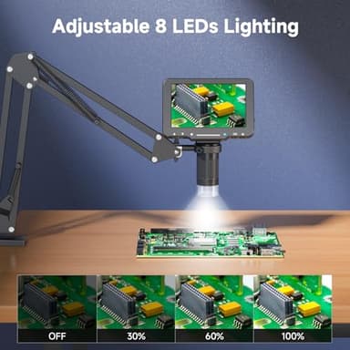 Aikokkl Digital Microscope 1000X 5 Screen, Professional Soldering Microscope Flex Stand, 1080P Type-C Electronics Repair, 8 LED Ring Light, 32GB SD - Image 6