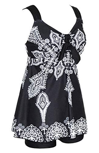 DANIFY Plus Size Swimsuit for Women Tankini Swimdress Tummy Control Swimwear Two Piece Bathing Suit with Shorts Black Floral - Image 2