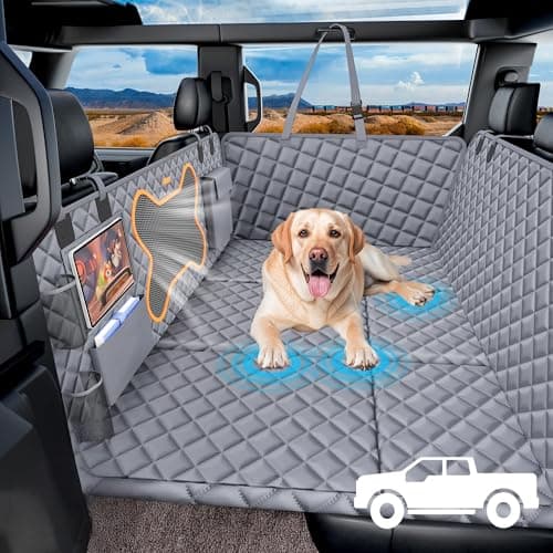 Dog Seat Cover for Full Size F150/RAM1500/Silverado, Crush-Proof Hard Bottom Pet Car Seat Extender for Large Dogs, 400lbs Capacity, Waterproof & Non-Slip Back Seat Protector for Crew Cab Trucks-Grey