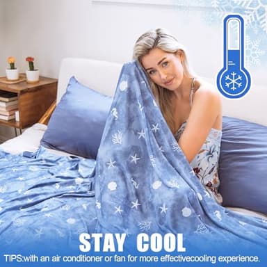 Ailemei Direct Cooling Throw Blanket with Double Sided Cold Effect, Lightweight Breathable Summer Coastal Theme Bed Blanket, Transfer Heat to Keep Body Cool for Hot Sleepers Night Sweats,50"x70" - Image 4