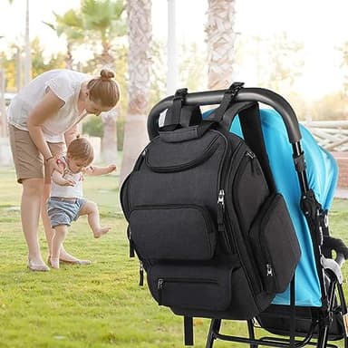 Mancro Diaper Bag Backpack, Multifunctional Dad Diaper Bag with 2 Side Insulated Pockets, Travel Water Resistant Baby Diaper Backpack for Men Women with Stroller Straps, Black - Image 2