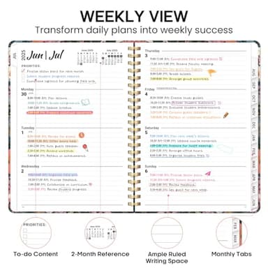 Academic Planner 2025-2026, Weekly and Monthly Calendar Planner Book, July 2025 – June 2026, Hardcover Organizer with Tabs, Perfect for Teachers, Students, Women & Men, A5 (6.4" x 8.5") - Flower - Image 3