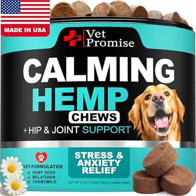 Advanced Calming Chews for Dogs - Hemp Dog Calming Chews - Anxiety Relief with Melatonin - Stress & Separation Anxiety - Sleep Aid + Hip and Joint Supplement Support - Made in USA - 70 Treats - Image 1