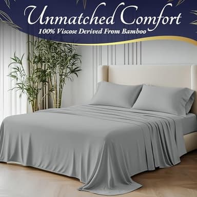 DECOLURE 100% Viscose Derived from Bamboo Sheets Twin Size 3pcs - Ultra Soft & Luxuriously Cooling, 17" Deep Pocket, Double Stitching, Perfect for Hot Sleepers - Twin Bed Sheets (Light Grey) - Image 2