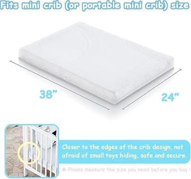 Ustenroya Mini Crib Mattress 38" x24", Breathable Memory Foam Crib Mattress with Two Sides of Different Firmnesses for Newborn to Toddler, Machine Washable Baby Mattresses Protector - Image 2
