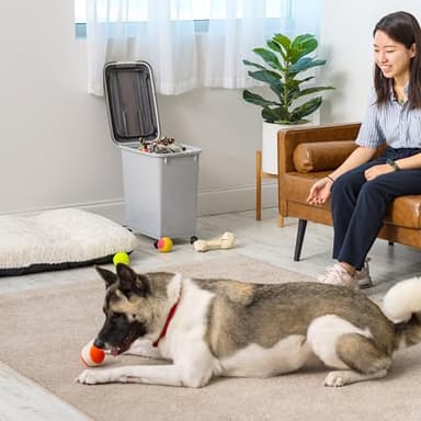 IRIS USA Dog Food Storage Container with Wheels, Airtight Lid, 2-Cup Scoop, Up to 30 Pounds Pet Food Storage, Built in Scoop Storage in Lid, Versatile Pet Food Bin, Portable, BPA Free, Gray/Dark Gray - Image 5