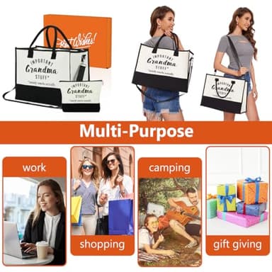 Grandma Gifts Grandma Appreciation Tote Bag & Makeup Bag Grandmother Gifts from Granddaughter Cosmetic Bag Presents for Grandma Women Mimi Nana Canvas Bag for Party Birthday Retirement Mothers Day - Image 4