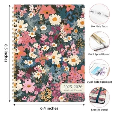 Academic Planner 2025-2026, Weekly and Monthly Calendar Planner Book, July 2025 – June 2026, Hardcover Organizer with Tabs, Perfect for Teachers, Students, Women & Men, A5 (6.4" x 8.5") - Flower - Image 5