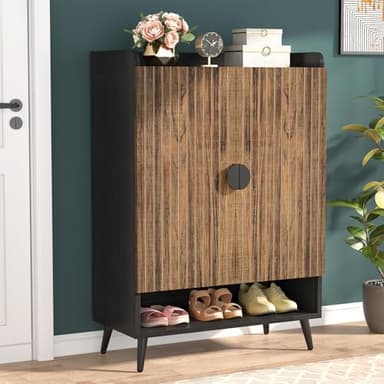 Tribesigns Shoe Cabinet with Doors, 7-Tier Shoe Storage Cabinet with Adjustable Shelves, Wooden Shoes Rack Shoe Storage Organizer for Entryway, Hallway, Closet, Living Room, Rustic Brown - Image 1