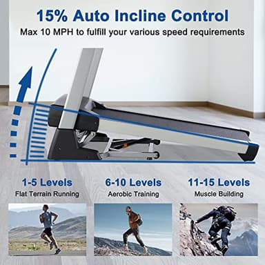 BORGUSI 15% Auto Incline Treadmill with Bluetooth Speaker, 20" Wide 3.5HP Folding Electric Treadmill with LCD Display Easy Assembly Running Walking Exercise Machine for Home Use, 350 LBS Capacity - Image 3