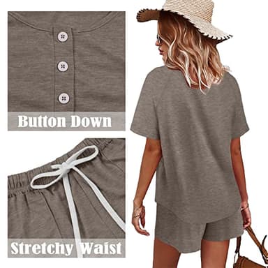 WIHOLL Womens Loungewear Set 2 Piece Outfits Tshirts Shorts for Summer Khaki L - Image 4