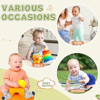 AMENLAN Toddler Non Slip Grips Socks Kids Anti Skid Baby Boys Girls Cotton Crew Socks 12 Pairs (Colored Stripes, 1-3 Years) - Image 6
