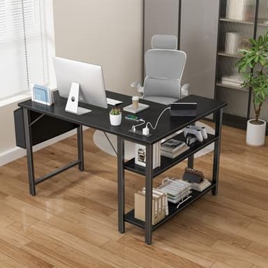 Lufeiya Small L Shaped Desk with Power Outlet Shelves, 40 Inch Corner Computer Desk for Small Space Home Office, L-Shaped Gaming Desk PC Desks with Charging Station, Black - Image 4