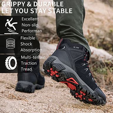 SHULOOK Men's Waterproof Hiking Boots Non-Slip Lightweight Mid Top Ankle Boot Breathable Hiker Trekking Shoes - Image 6