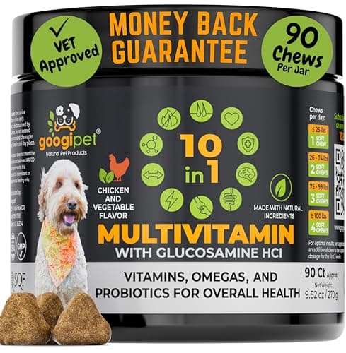 Googipet Premium 10 in 1 Dog Vitamins Multivitamin Chewable with Probiotics for Gut Health, Dog Vitamins and Supplements w/Vitamin C & Glucosamine for Joint Support (Chicken & Vegetable Flavor) - Image 1