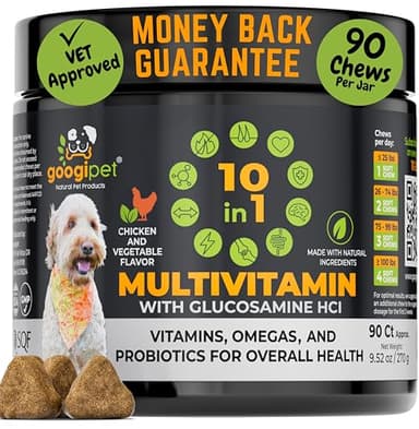Googipet Premium 10 in 1 Dog Vitamins Multivitamin Chewable with Probiotics for Gut Health, Dog Vitamins and Supplements w/Vitamin C & Glucosamine for Joint Support (Chicken & Vegetable Flavor) - Image 1