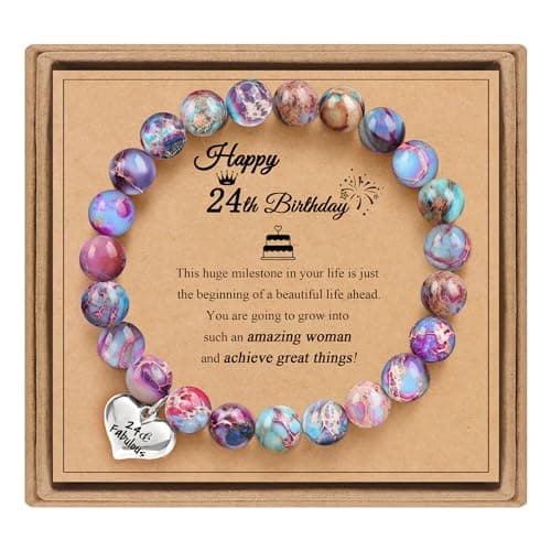 Sistble Gifts for 24 Year Old Women Bead Bracelets for Women Birthday Gifts Love Heart Bracelet Cute Jasper Stone Christmas Gift for Wife Jewelry - Image 1