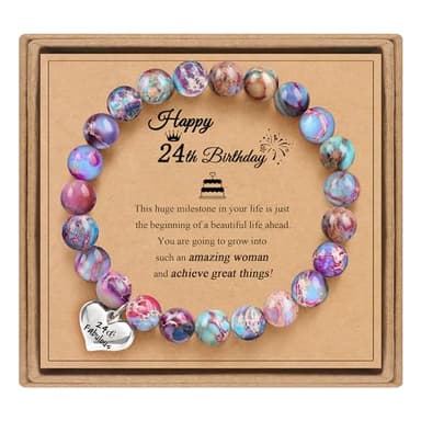 Sistble Gifts for 24 Year Old Women Bead Bracelets for Women Birthday Gifts Love Heart Bracelet Cute Jasper Stone Christmas Gift for Wife Jewelry - Image 1