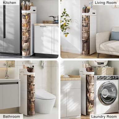 VECELO 4-Tier Slim Bathroom Storage Cabinet with Wheels, Skinny Bathroom Storage Cabinet with Drawers, Toilet Paper Holder, Movable Narrow Floor Cabinet for Small Space, Bathroom - Image 6