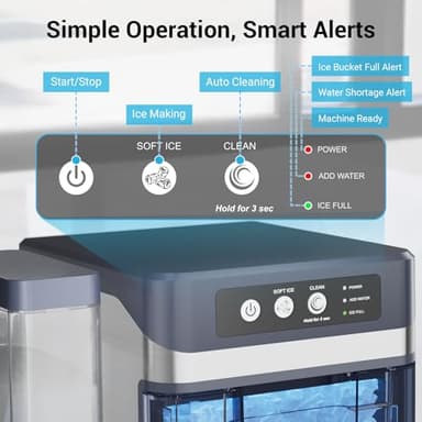 Nugget Ice Maker Countertop with 3.2Qt Water Tank, Ready in 5-8min, 40lbs Per Day, Soft Chewable Pellet Ice, Self-Cleaning Pebble Ice Maker Machine for Home/Party/RV/Camping - Image 6