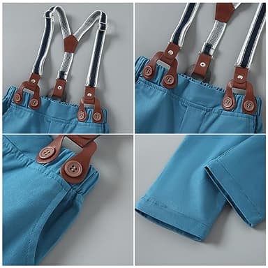 nilikastta 1st Birthday Outfit Boy Boys Gentleman Wedding Outfit Blue Formal Dress Shirt/Bowtie/Suspender Pants 12-18months for Wedding - Image 5