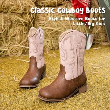 Motasha Girls Cowgirl Boots Toddler Girls Boots Pink Cowboy Boot for Girl Size 9 Little Big Kids Boot Western Riding Shoes Party Birthday (M7101 Brown Pink 9) - Image 4