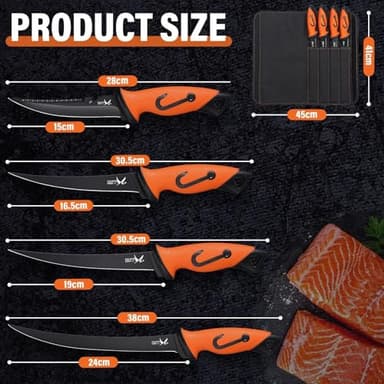 Golden Bird Filleting Knife Set - 5 Pcs Fishing Knife 5Cr15Mov Boning Knives with Protective Sheath, Sharp Blade for Meat Cutting, Non-Slip Handles Knives for with Storage Bag - Image 4