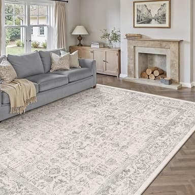 PureCozy Gray Area Rug 9x12 Machine Washable Large Vintage Living Room Distressed Non Slip Carpet Traditional Indoor Bedroom Grey Retro Floral Accent Throw Rug for Office Kitchen Dining Room - Image 5