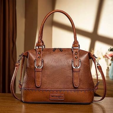 Wrangler Doctor Bag Top Handle Purse Hobo Shoulder Satchel Handbags Crossbody Bag with Crazy Horse Grain Leather for Women WG48-S5110BR - Image 2