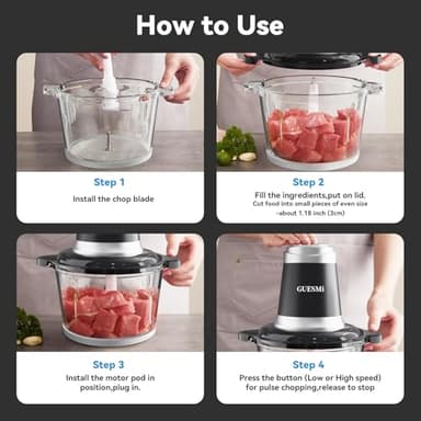 Food Processors, Powerful 500W Food Chopper Meat Grinder & Veggie Chopper with 2 Bowls(8 Cup+8 Cup) & 2 Bi-Level Blades with Electric Food Copper Motor -Vegetable, Onion, Garlic, Meat, Nuts - Image 9