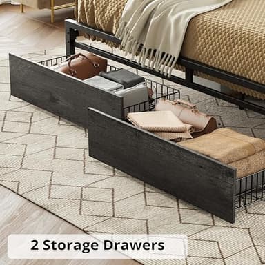 LIKIMIO California King Bed Frame with Storage Headboard, Platform Bed with Drawers and Charging Station, No Box Spring Needed, Easy Assembly, Charcoal Grey - Image 4