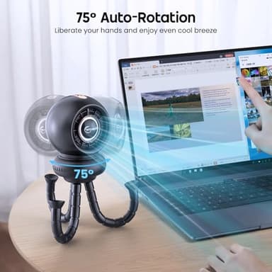 WITHOUSE Stroller Fan, Battery Operated Baby Stroller Fans, 8000mAh Rechargeable Fans, 75° Auto Oscillation Portable Fan, 5-12H Runtime, 4 Speeds Wind, Detachable Base & LED Display - Image 2