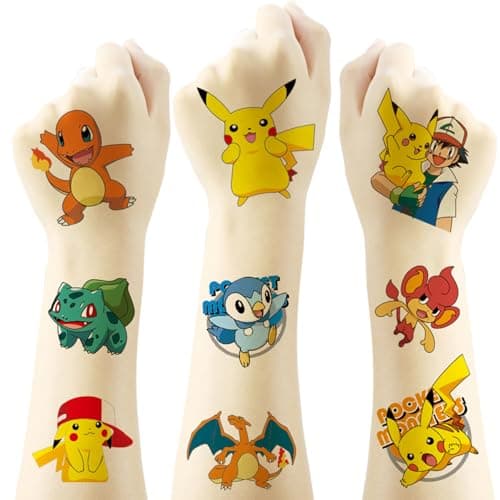 20 Sheets Pokemon Temporary Tattoos for Kids, Birthday Party Favors, Cute Cartoon Decoration Sticker Gifts for Girl Boys Activity Class Prizes Carnival Christmas Rewards - Image 1