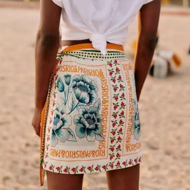 Talakeno Womens Summer Floral Wrap Short Skirt Tie Side High Waist A Line Beach Vacation Boho Mini Skirt(Multicolor,M) - Image 4