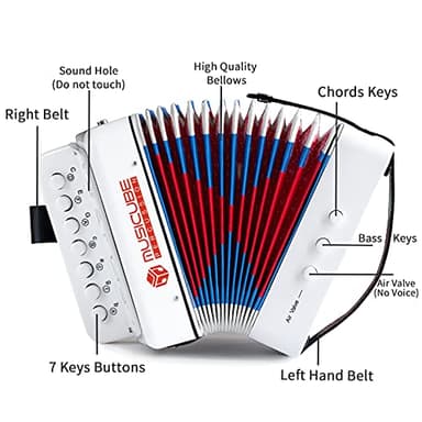 MUSICUBE Kids Accordion Instrument Toys 10 Keys Button Small Accordion for Boys & Girls Educational Musical Instrument Toys Christmas Gift Choice (WHITE) - Image 2