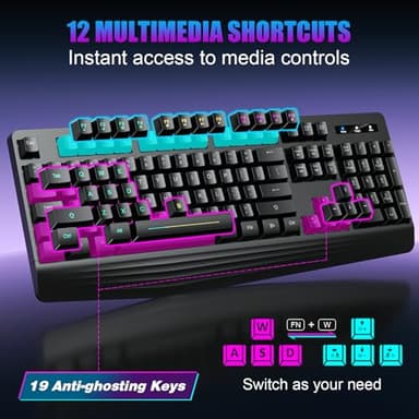 Wireless Gaming Keyboard, RGB & Single-Color Backlit, Full-Size Waterproof Computer Keyboard, Silent Keys, Wrist Rest, Sleep Mode, Rechargeable 2.4G Wireless Keyboardfor Windows, Mac, PC, Laptop - Image 7