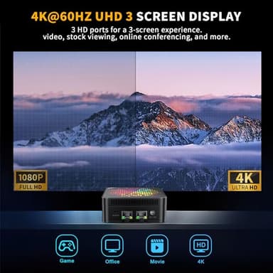 TUREWELL HSI Mini PC, Alder Lake N95 - Quad-Core 3.4GHz, 8GB DDR5 256GB SSD Mini Desktop Computer, WiFi 5/BT5.0/USB3.0/Gigabit Ethernet, Triple 4K Display Micro Computer for Home Office - Image 4