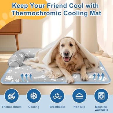 MH MYLUNE HOME Dog Cooling Mat with Supportive Pillows, 39"x28" Arc-Chill Fiber & Endothermic Color Changing Self Cooling Pad, Foldable & Washable Non-Toxic Summer Pet Blanket - Image 2