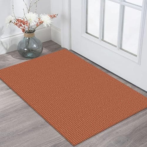 KOZYFLY Indoor Door Mat 2x3 ft Small Area Rugs Washable Front Door Mat Non Slip Rubber Backed Entryway Rug Cotton Entrance Doormat for Front Porch Bathroom Kitchen Bedroom, Orange/Tan - Image 1