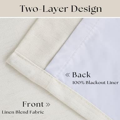 102 Inches Long Pinch Pleated Linen Blackout Curtains for Bedroom Back Tab Track Memory Trained Shape Farmhouse Light Blocking Curtains 102 Inch Length for Living Dining Room Darkening Drapes Cream - Image 4