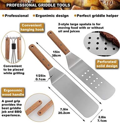 ROMANTICIST 8pcs Professional Griddle Accessories Kit - Heavy Duty Stainless Steel Grill Spatula Set for Grill Griddle Hibachi Flat Top Outdoor Cooking - Great Grill Gift on Birthday Wedding - Image 2