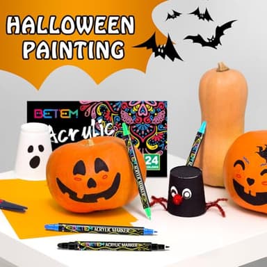 Betem 24 Colors Dual Tip Acrylic Paint Pens Markers, Premium Acrylic Paint Pens for Halloween Decorations, Wood, Canvas, Stone, Rock Painting, Glass, Ceramic Surfaces, Pumpkin Painting Kit DIY Crafts - Image 6