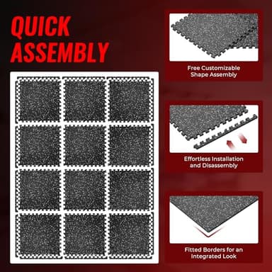SUPERJARE 0.56'' Thick 12 Pcs 48 Sq Ft Rubber Top Exercise Equipment Mats, High Density EVA Foam Mats with Rubber Top, Interlocking Gym Flooring for Home Gym, Protective Workout Mat, Black/Grey - Image 7