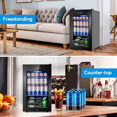 Beverage Refrigerator 17 inch Wide - 126 Can Beverage Cooler with Glass Door | Counter-Top/Freestanding Mini Beverage Beer Fridge | Temperature Memory | Invisible Door | Perfect for Soda, Beer - Image 5