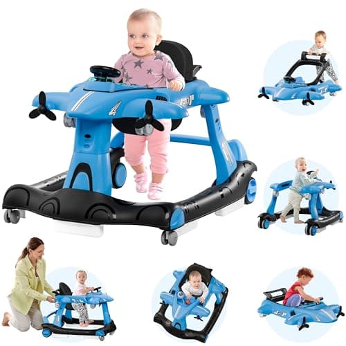 Xilingol 6-in-1 Baby Walker with Wheels, Adjustable Height & Speed Activity Walker with Padded Seat, Foldable Walker for Babies, Toddler Push Walkers for Boy & Girl 6-18 Months, Music & Light - Image 1