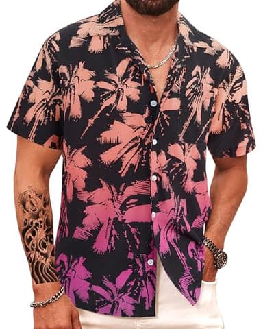 APTRO Men's Hawaiian Shirt Short Sleeve Tropical Vacation Button Down Beach Floral Palm Shirts #094 Palm Black S - Image 1