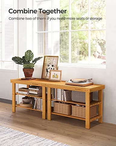 SONGMICS Shoe Rack Bench, 3-Tier Bamboo Shoe Storage Organizer, Entryway Bench, Holds Up to 286 lb, 11.3 x 27.6 x 17.8 Inches, for Entryway Bathroom Bedroom, Natural ULBS04N - Image 7